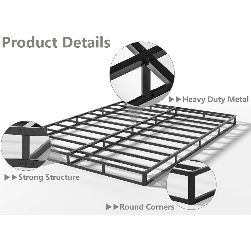 Low‑Profile Metal Queen Mattress Foundation Base