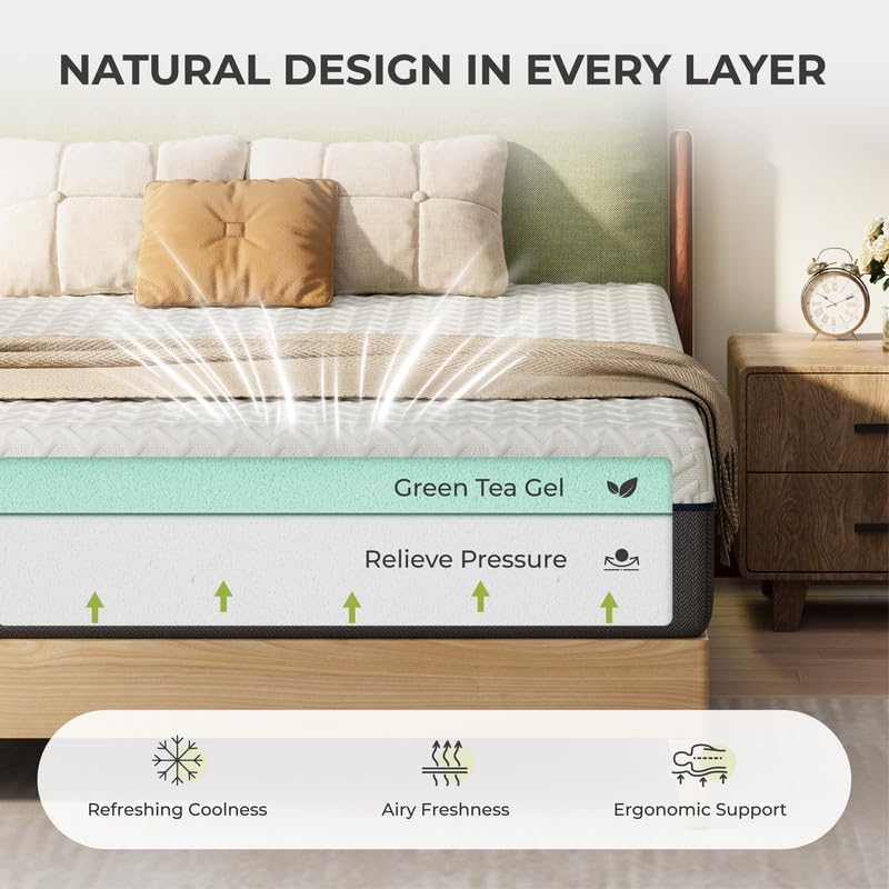 Green‑Tea Memory Foam Queen Mattress
