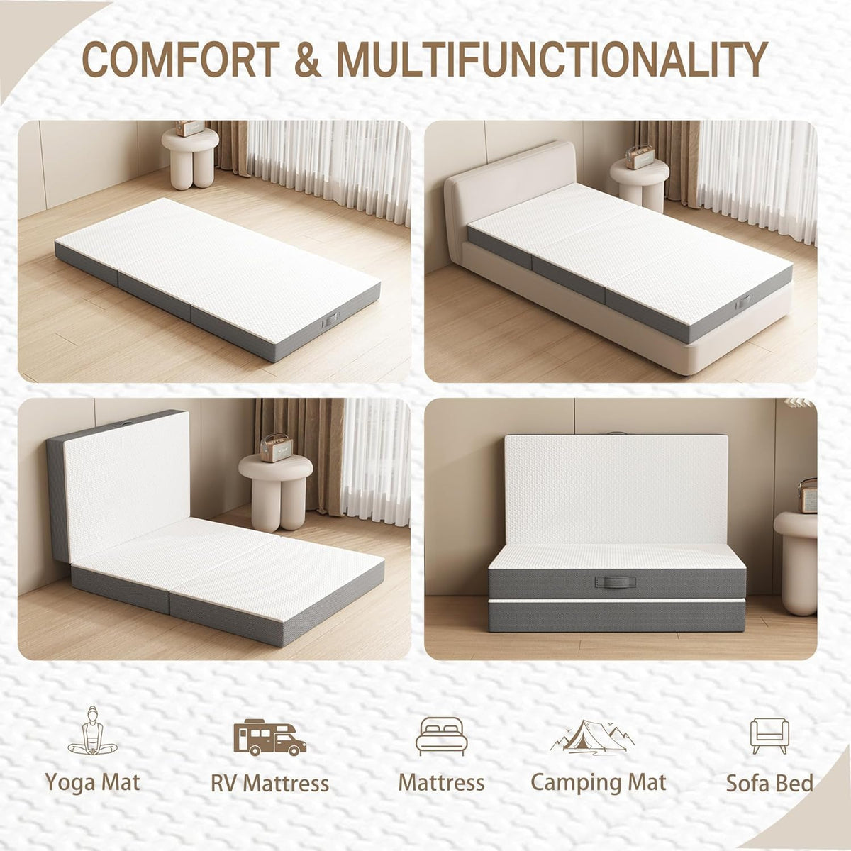 Tri‑Fold Memory Foam Portable Floor Mattress