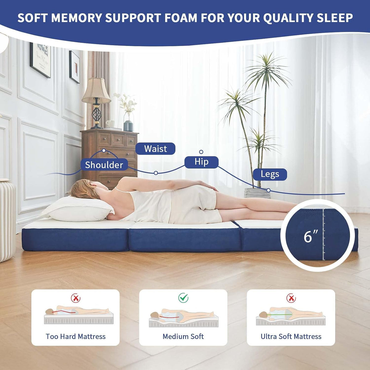 Foldable Memory Foam Twin Floor Mattress