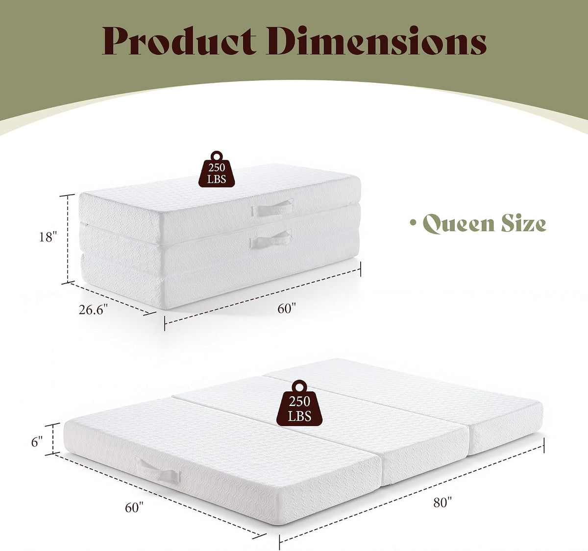 Tri‑Fold Memory Foam Queen Floor Mattress