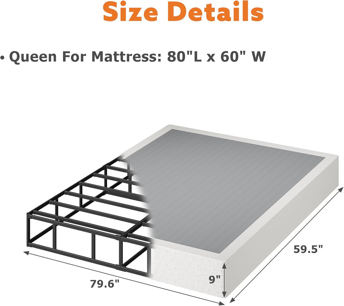 Heavy‑Duty Metal Queen Mattress Foundation Base