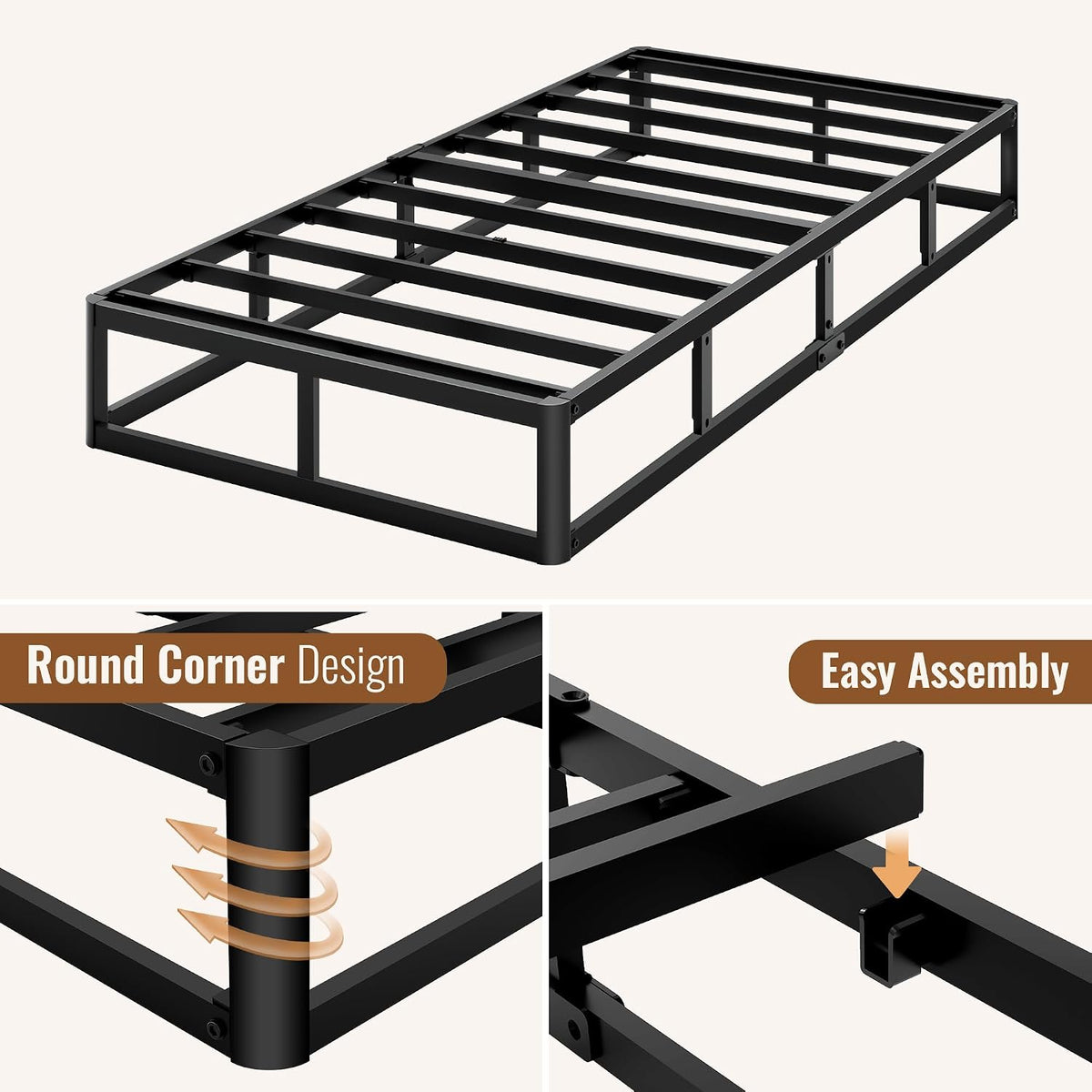 Heavy‑Duty Metal Twin Mattress Foundation Base