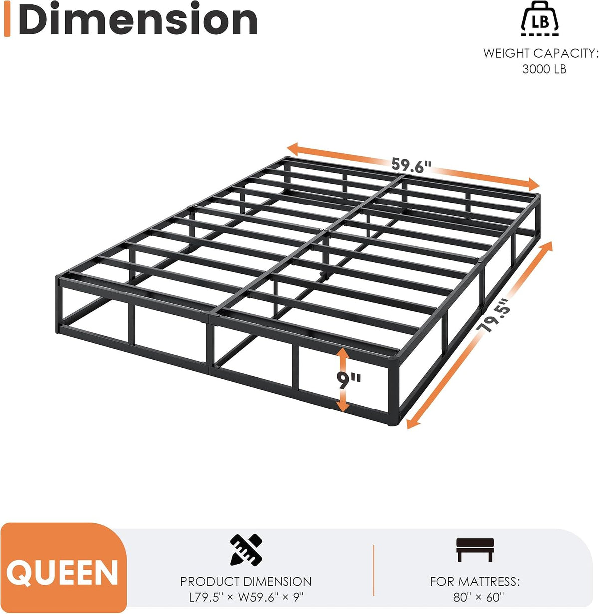 Heavy‑Duty Metal Queen Box Spring Foundation