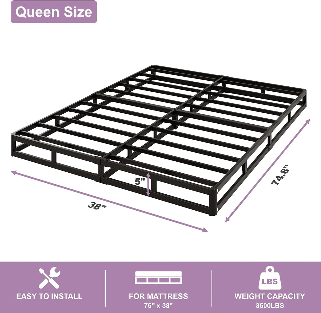 Low‑Profile Metal Queen Bed Foundation Base