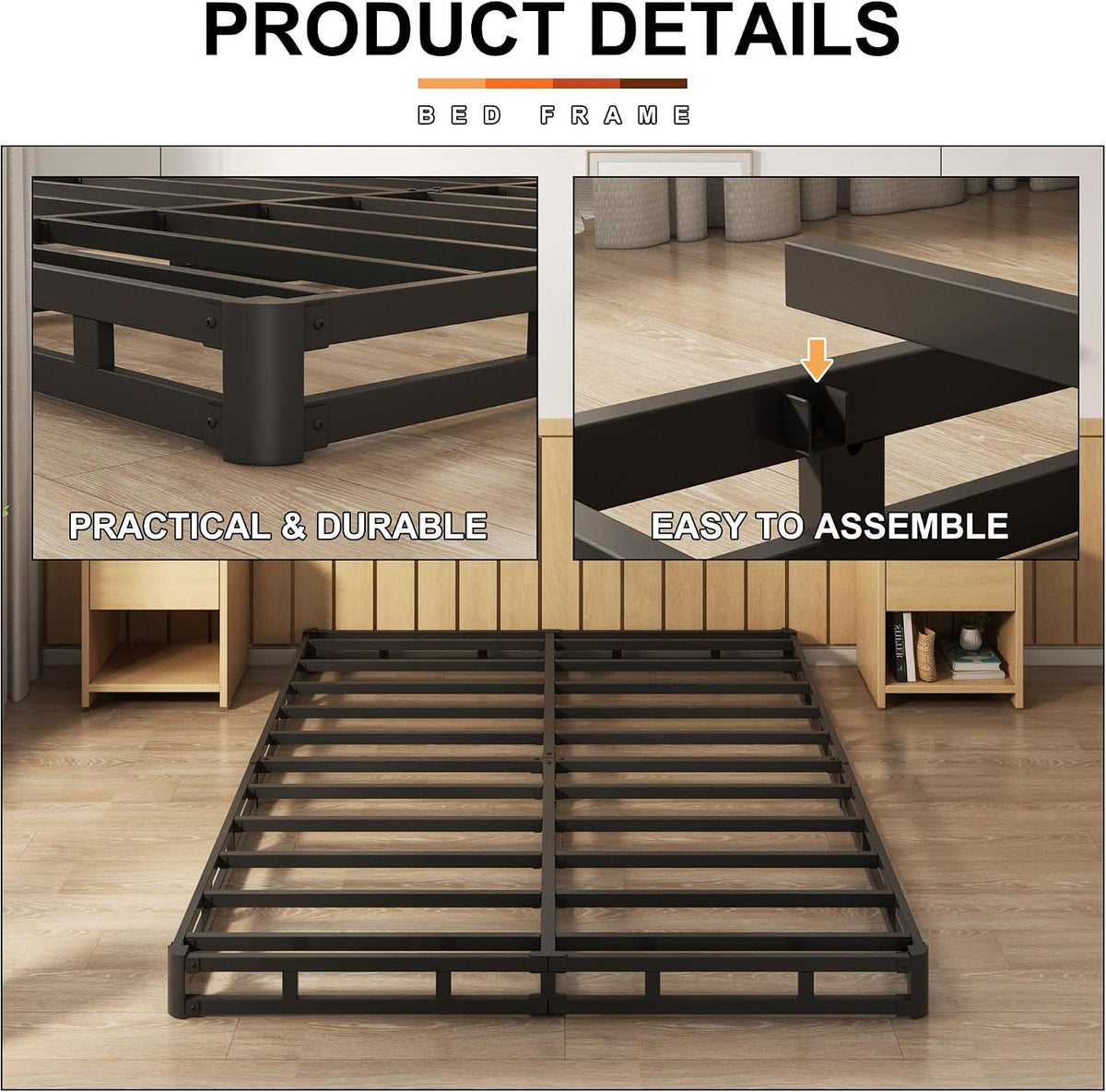 Low‑Profile Metal Full Mattress Foundation Base