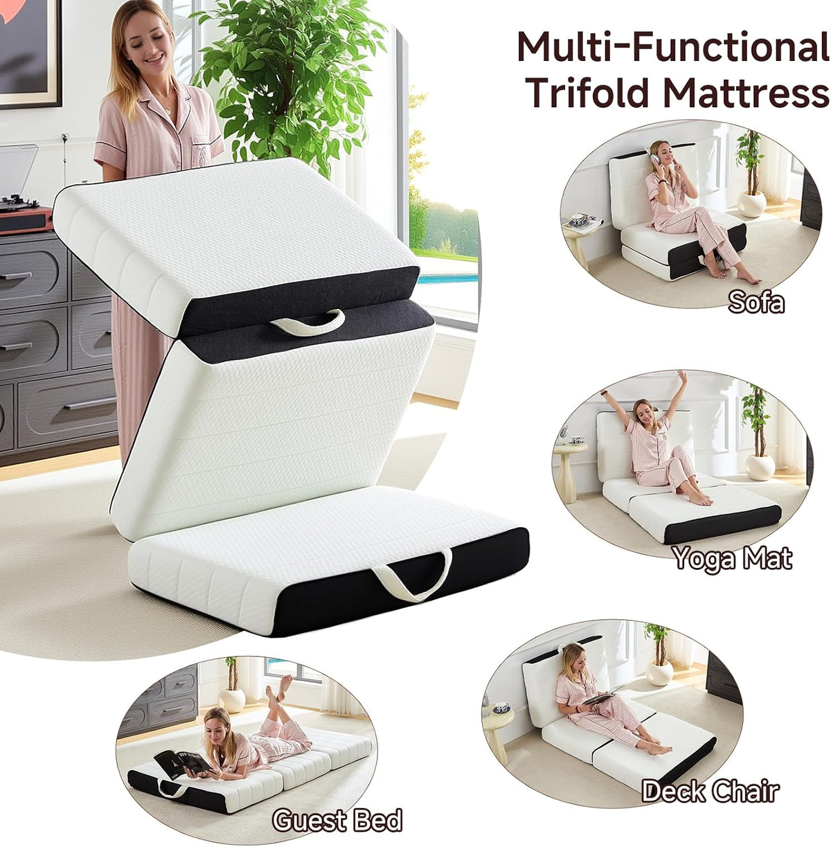 Tri‑Fold Memory Foam Twin Floor Mattress