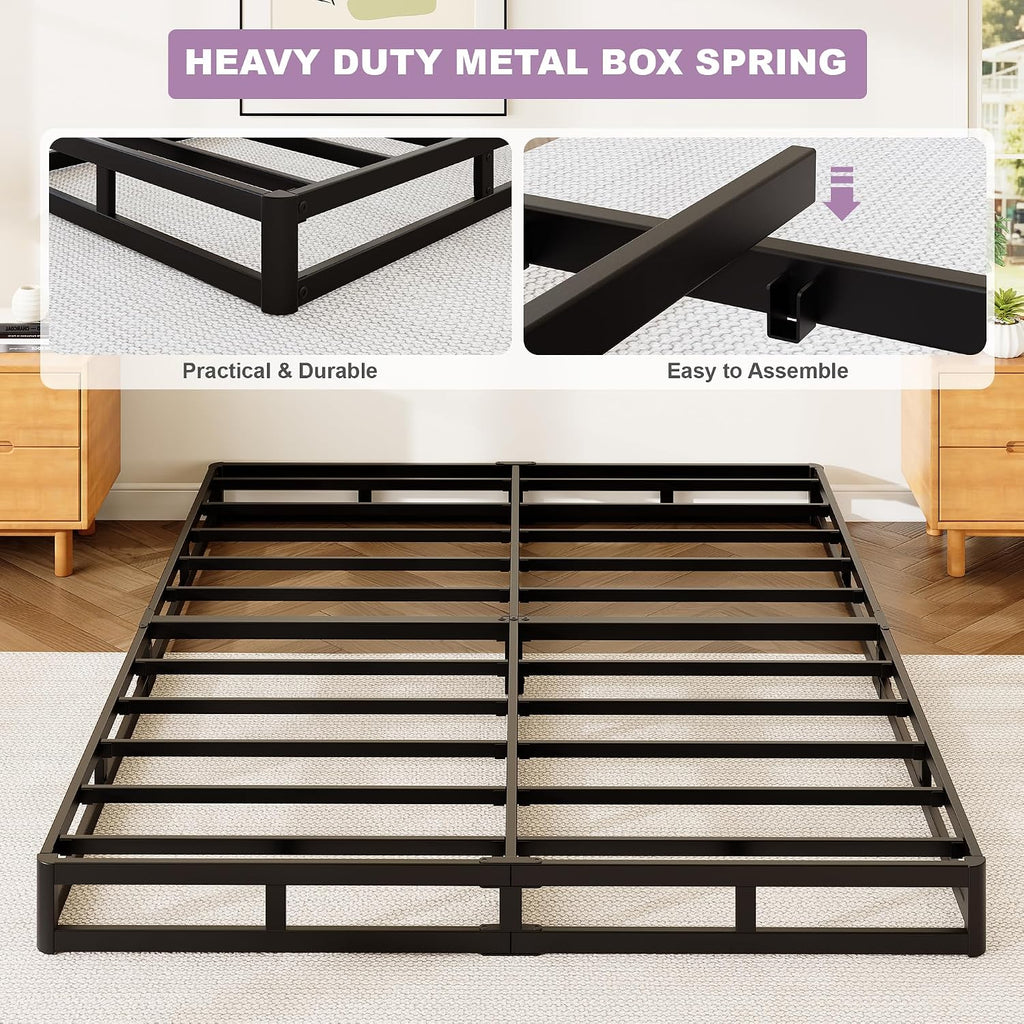 Low‑Profile Metal Queen Bed Foundation Base
