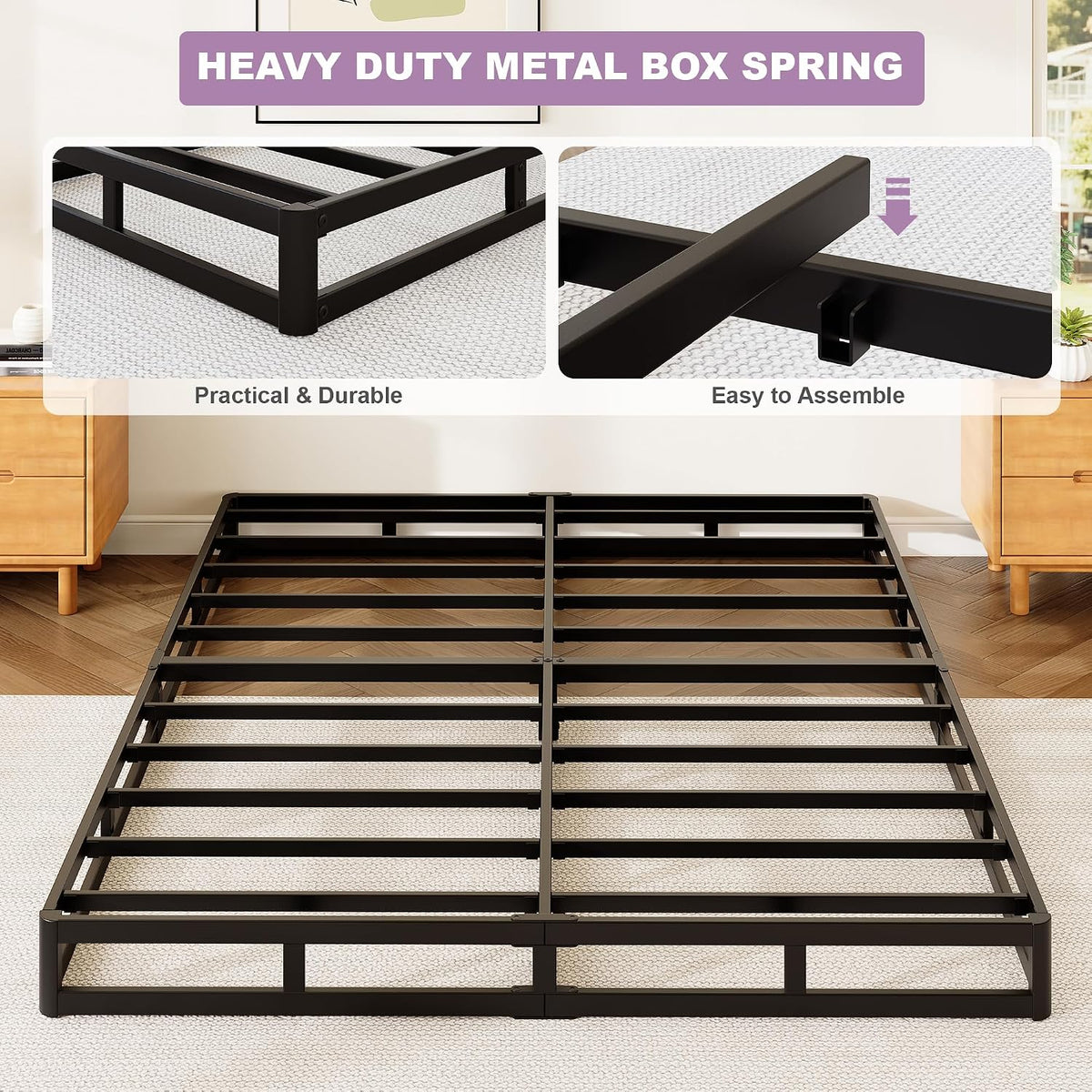 Low‑Profile Metal Queen Bed Foundation Base
